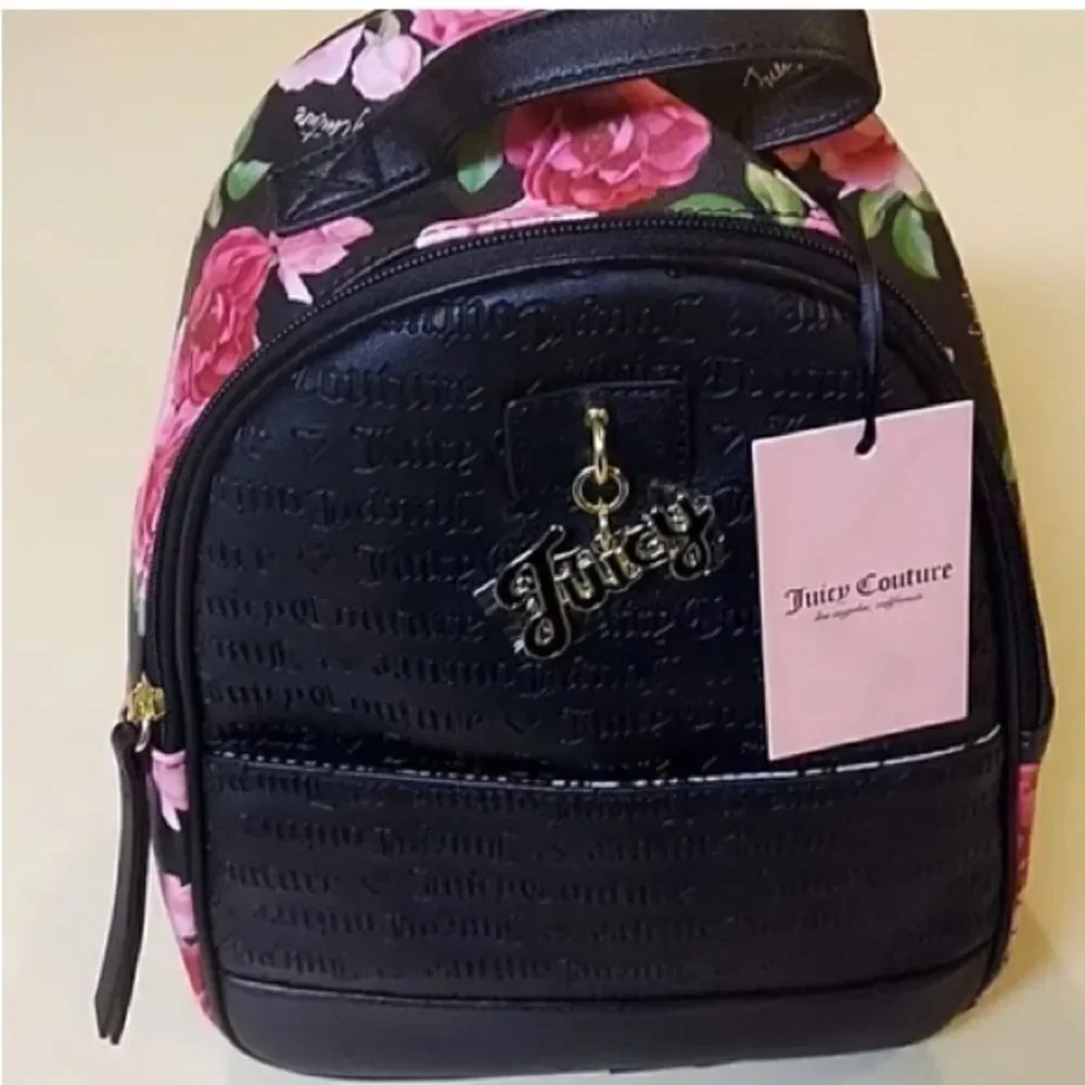 JUICY COUTURE~Black Romantic Rose Signature Logo Love Lock Backpack Purse~NWT